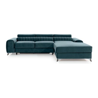 Canapé d’angle droit Bleu canard convertible 3 places JAYSON couchage spacieux 