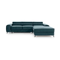 Canapé d’angle droit Bleu canard convertible 3 places JAYSON couchage spacieux 