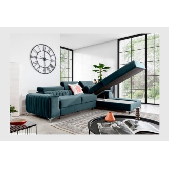 Canapé d’angle droit Bleu canard convertible 3 places JAYSON couchage spacieux 