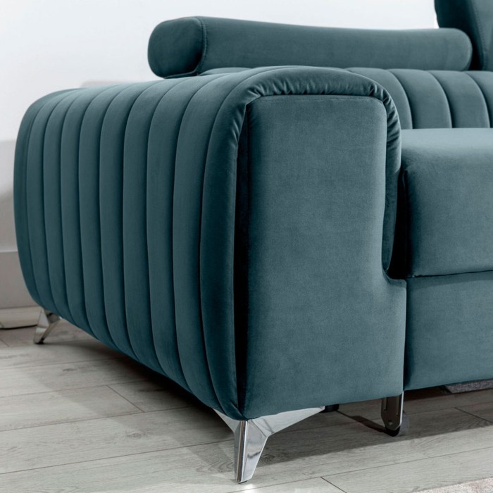 Canapé d’angle droit Bleu canard convertible 3 places JAYSON couchage spacieux 