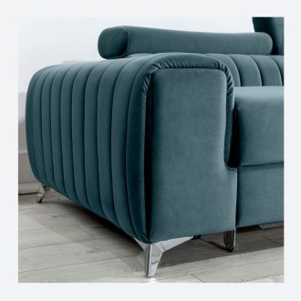 Canapé d’angle droit Bleu canard convertible 3 places JAYSON couchage spacieux 