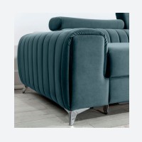 Canapé d’angle droit Bleu canard convertible 3 places JAYSON couchage spacieux 