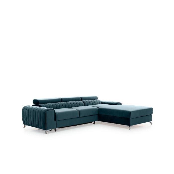 Canapé d’angle droit Bleu canard convertible 3 places JAYSON couchage spacieux 