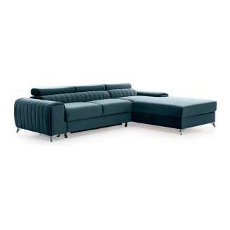 Canapé d’angle droit Bleu canard convertible 3 places JAYSON couchage spacieux 