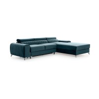 Canapé d’angle droit Bleu canard convertible 3 places JAYSON couchage spacieux 