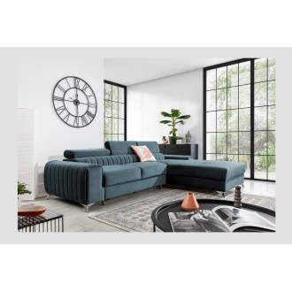 Canapé d’angle droit Bleu canard convertible 3 places JAYSON couchage spacieux 