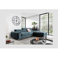 Canapé d’angle droit Bleu canard convertible 3 places JAYSON couchage spacieux 
