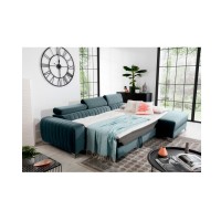 Canapé d’angle droit Bleu canard convertible 3 places JAYSON couchage spacieux 