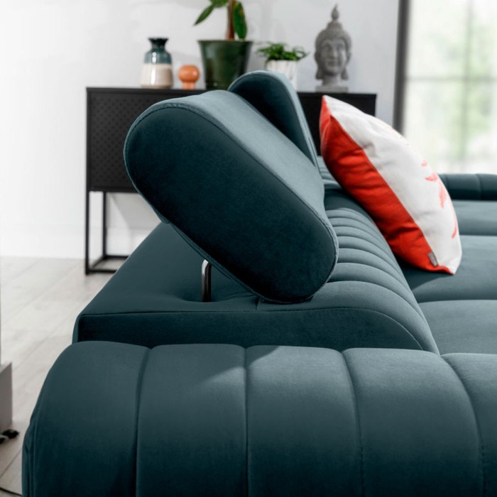 Canapé d’angle droit Bleu canard convertible 3 places JAYSON couchage spacieux 