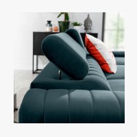 Canapé d’angle droit Bleu canard convertible 3 places JAYSON couchage spacieux 