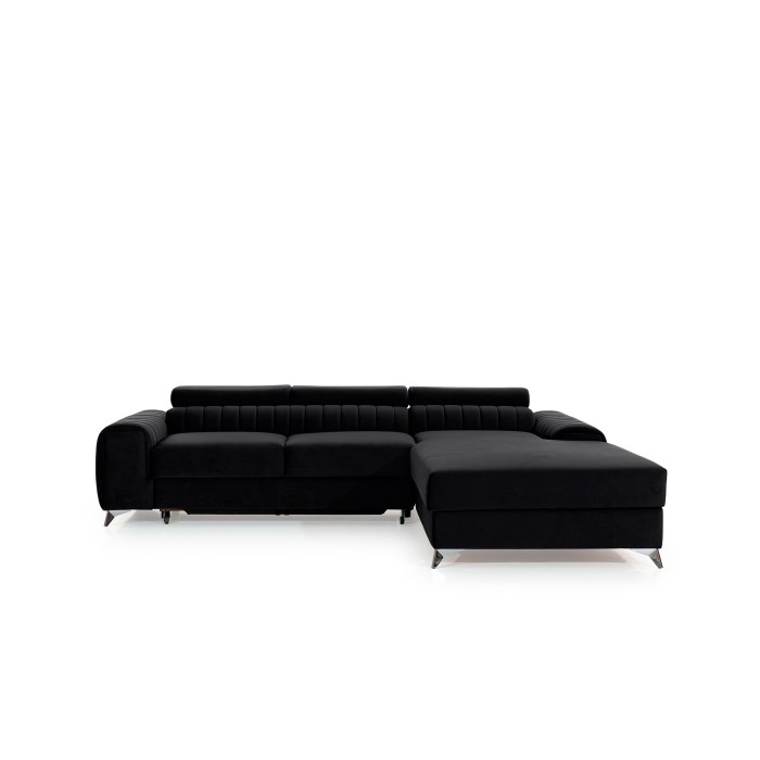 Canapé d’angle droit Noir convertible 3 places JAYSON assise mousse HR 