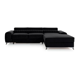 Canapé d’angle droit Noir convertible 3 places JAYSON assise mousse HR 