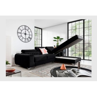 Canapé d’angle droit Noir convertible 3 places JAYSON assise mousse HR 
