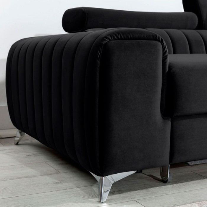 Canapé d’angle droit Noir convertible 3 places JAYSON assise mousse HR 