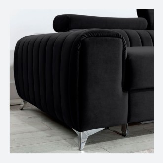 Canapé d’angle droit Noir convertible 3 places JAYSON assise mousse HR 