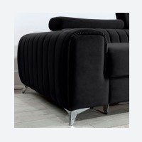 Canapé d’angle droit Noir convertible 3 places JAYSON assise mousse HR 