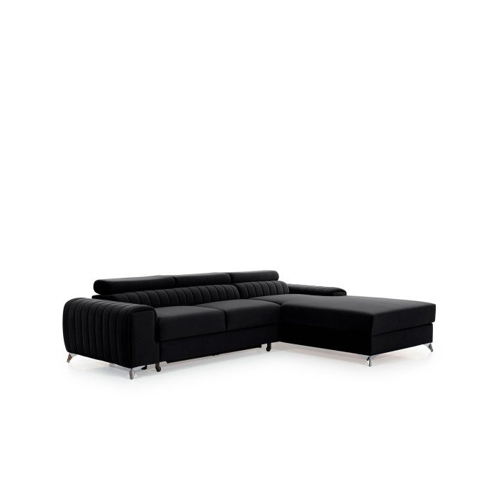 Canapé d’angle droit Noir convertible 3 places JAYSON assise mousse HR 