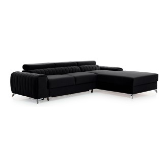 Canapé d’angle droit Noir convertible 3 places JAYSON assise mousse HR 