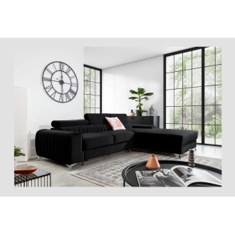 Canapé d’angle droit Noir convertible 3 places JAYSON assise mousse HR 