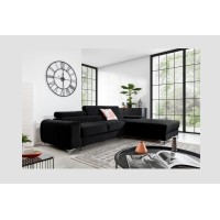 Canapé d’angle droit Noir convertible 3 places JAYSON assise mousse HR 