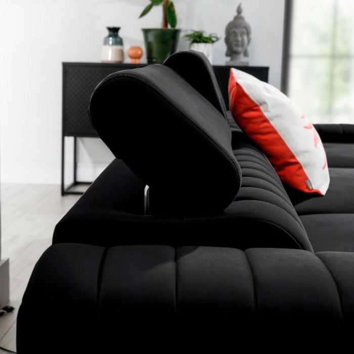 Canapé d’angle droit Noir convertible 3 places JAYSON assise mousse HR 