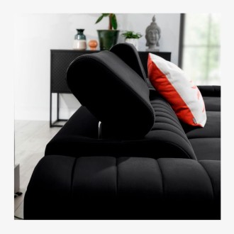 Canapé d’angle droit Noir convertible 3 places JAYSON assise mousse HR 