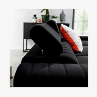 Canapé d’angle droit Noir convertible 3 places JAYSON assise mousse HR 