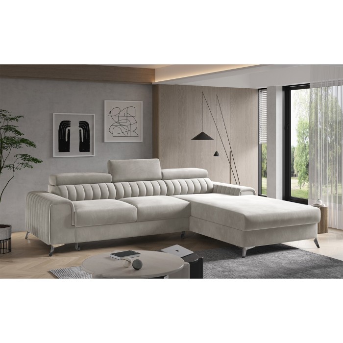 Canapé d’angle droit Beige convertible 3 places JAYSON avec appuie-têtes 