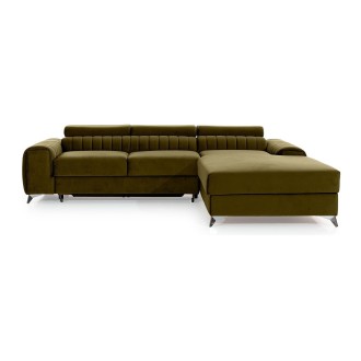 Canapé d’angle droit Vert olive convertible 3 places JAYSON confort modulable 