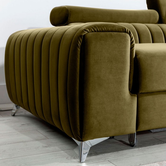 Canapé d’angle droit Vert olive convertible 3 places JAYSON confort modulable 