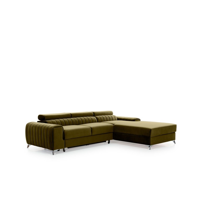 Canapé d’angle droit Vert olive convertible 3 places JAYSON confort modulable 