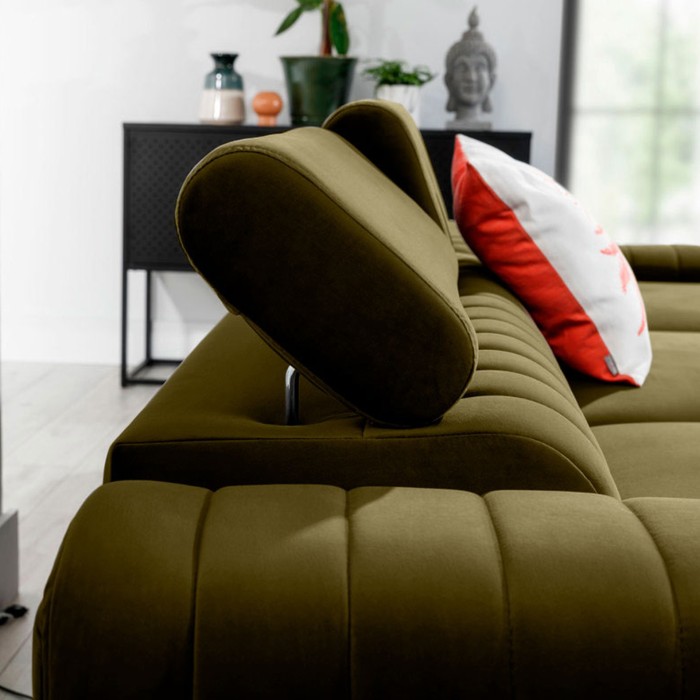 Canapé d’angle droit Vert olive convertible 3 places JAYSON confort modulable 