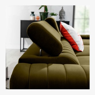 Canapé d’angle droit Vert olive convertible 3 places JAYSON confort modulable 