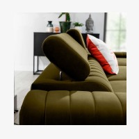 Canapé d’angle droit Vert olive convertible 3 places JAYSON confort modulable 