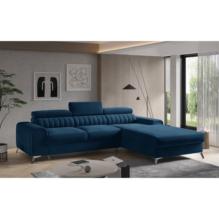 Canapé d’angle droit Bleu foncé convertible 3 places JAYSON pour salon contemporain 