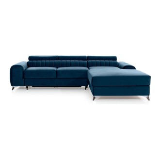 Canapé d’angle droit Bleu foncé convertible 3 places JAYSON avec rangement intégré 