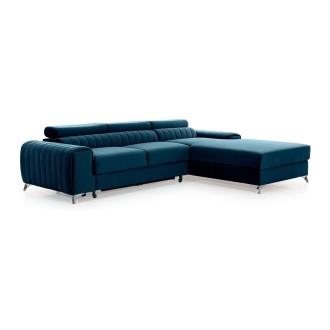 Canapé d’angle droit Bleu foncé convertible 3 places JAYSON avec rangement intégré 