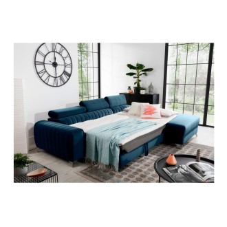 Canapé d’angle droit Bleu foncé convertible 3 places JAYSON avec rangement intégré 