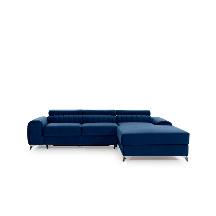 Canapé d’angle droit Bleu foncé convertible 3 places JAYSON couchage d’appoint 
