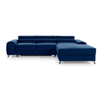 Canapé d’angle droit Bleu foncé convertible 3 places JAYSON couchage d’appoint 