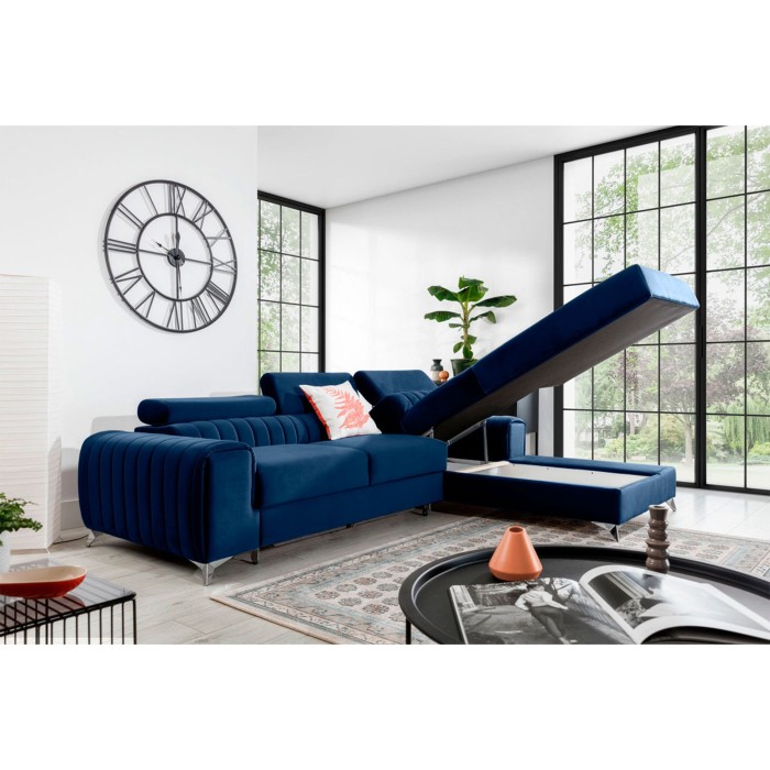 Canapé d’angle droit Bleu foncé convertible 3 places JAYSON couchage d’appoint 