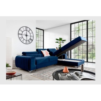 Canapé d’angle droit Bleu foncé convertible 3 places JAYSON couchage d’appoint 