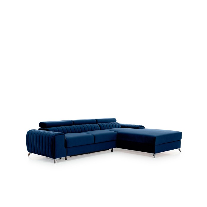 Canapé d’angle droit Bleu foncé convertible 3 places JAYSON couchage d’appoint 