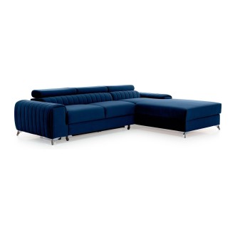 Canapé d’angle droit Bleu foncé convertible 3 places JAYSON couchage d’appoint 
