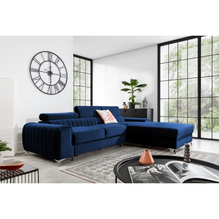 Canapé d’angle droit Bleu foncé convertible 3 places JAYSON couchage d’appoint 