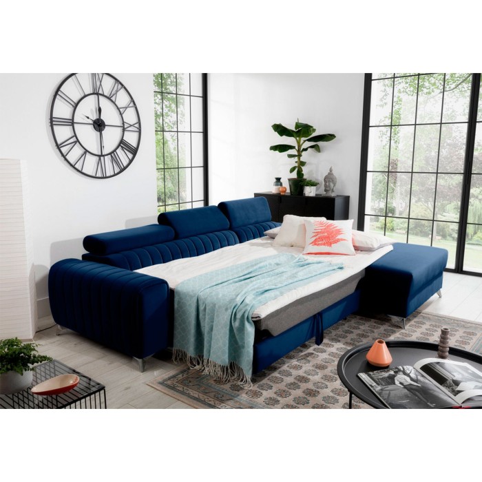 Canapé d’angle droit Bleu foncé convertible 3 places JAYSON couchage d’appoint 