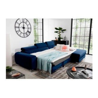 Canapé d’angle droit Bleu foncé convertible 3 places JAYSON couchage d’appoint 