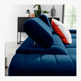 Canapé d’angle droit Bleu foncé convertible 3 places JAYSON couchage d’appoint 