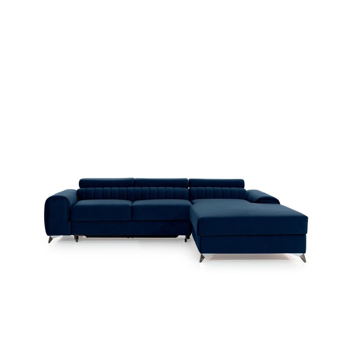 Canapé d’angle droit Bleu foncé convertible 3 places JAYSON avec méridienne longue 