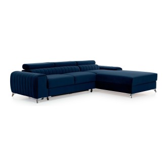Canapé d’angle droit Bleu foncé convertible 3 places JAYSON avec méridienne longue 
